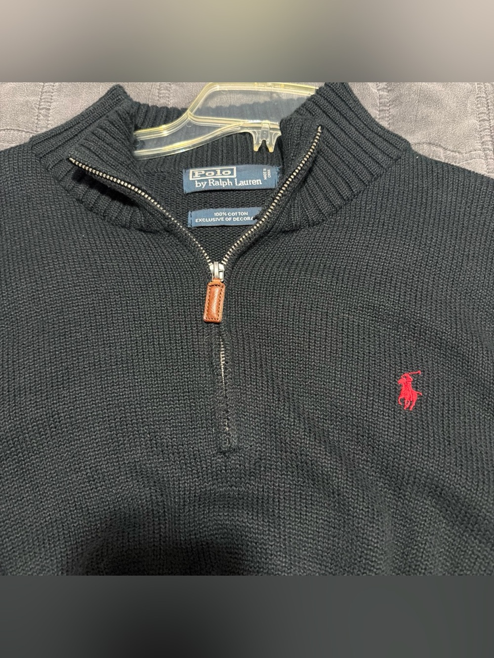 Polo by Ralph Lauren womens Black Half-Zip Cotton Sweater with Red Pony